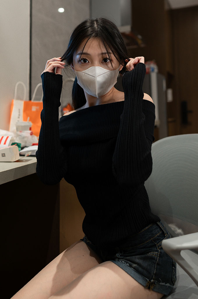 A146-一字肩 牛仔短裤